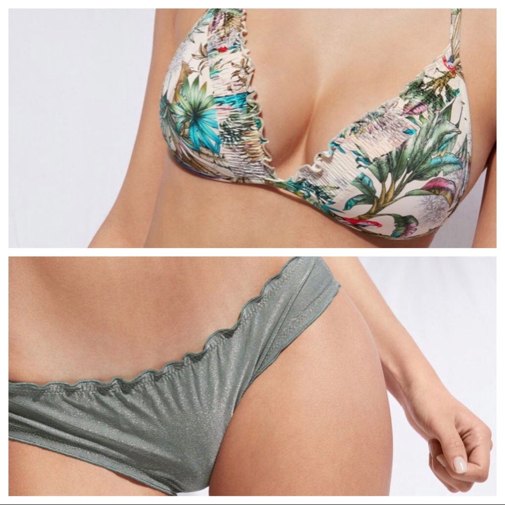 Calzedonia Copacabana Formentera Green Ruffle Graduated Triangle Bikini M
